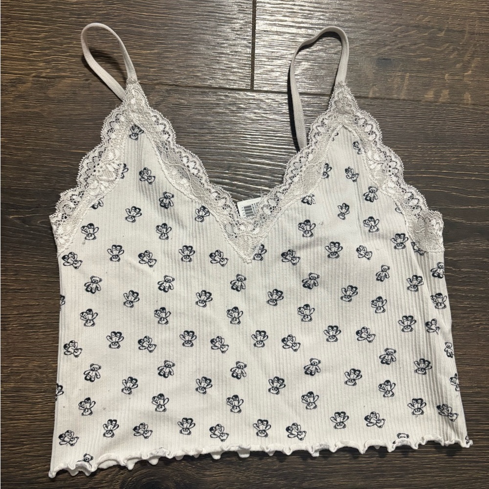 Floral Lace Trim Cami Top - White